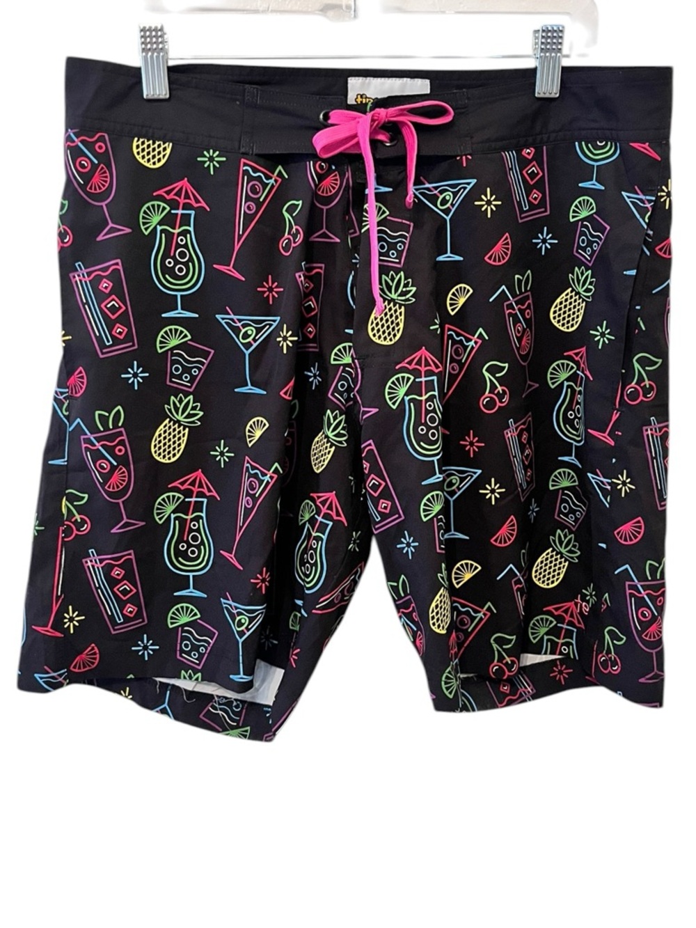 Tipsy Elves Men’s Black Neon Nightcap Stretch Swim‎ Trunks Size 33
